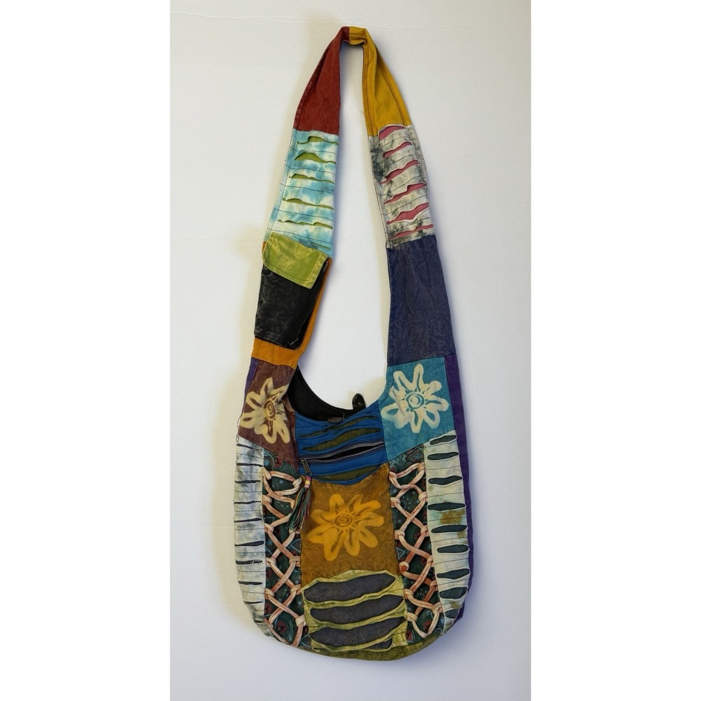 India Boutique Patchwork Hobo Bag Nepal Cotton Razor Cut Batik Sun Crossbody